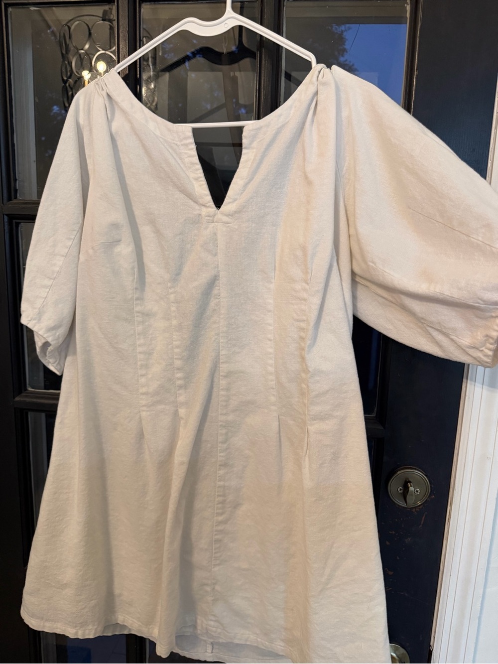 Women's Cream V-Neck Linen Blend Dress